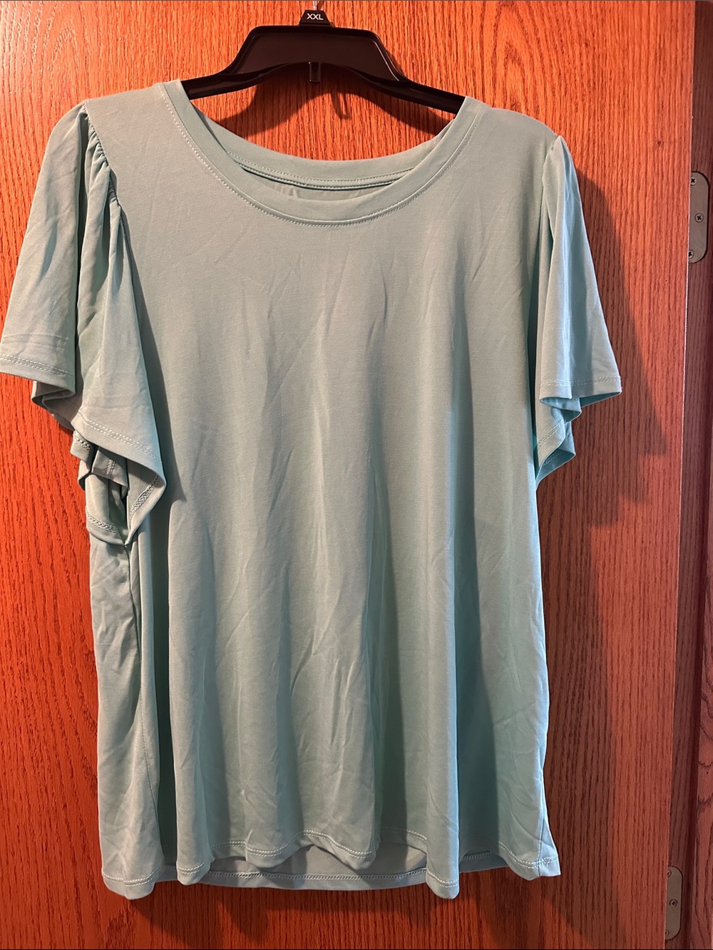 Maurices Light Aqua Short Sleeve Ruffle Top